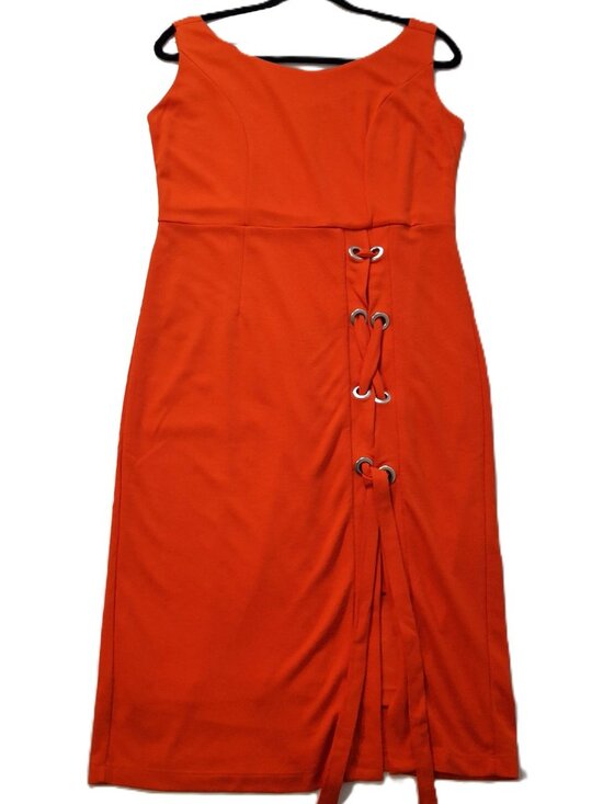 VENUS Dresses & Skirts - Venus Womens Sleek Pencil Coral Dress Size L Laced Slit Back Zipper Sleeveless